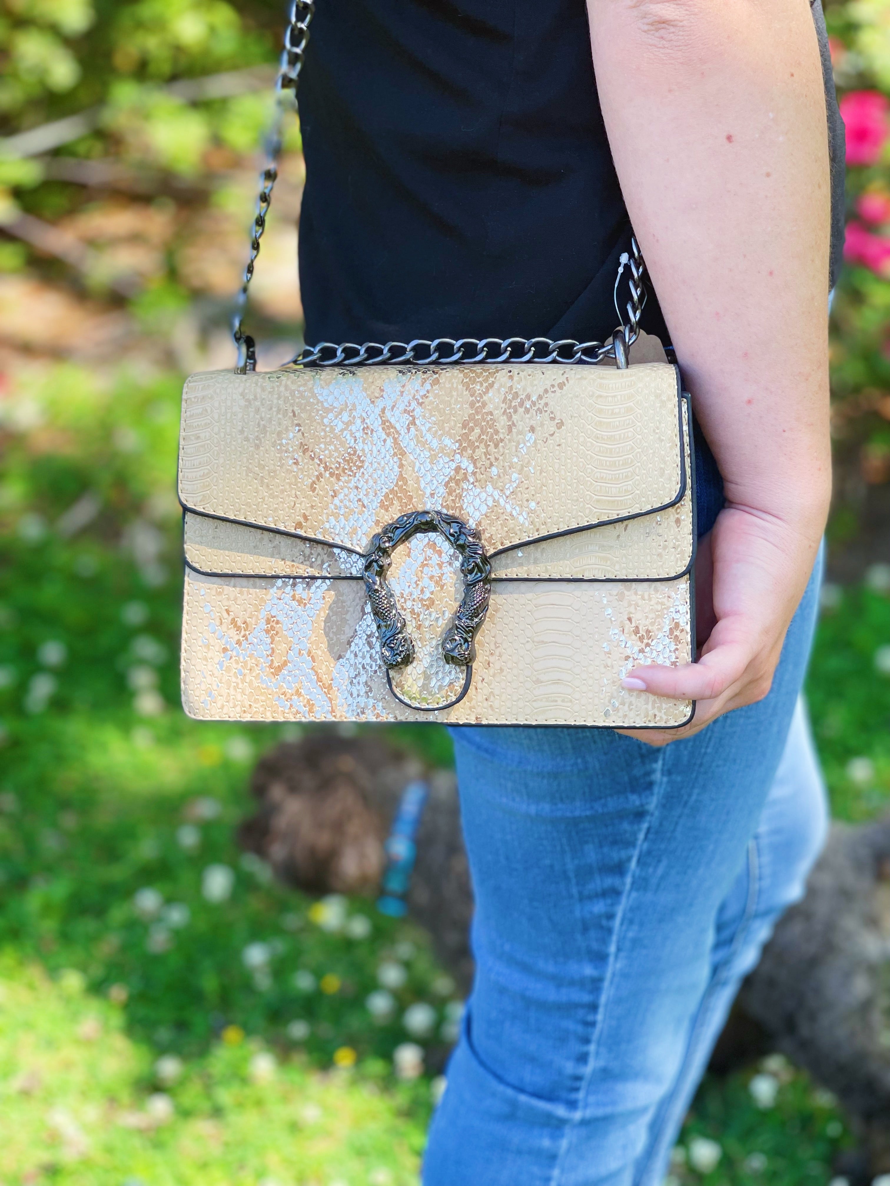 Leather Snakeskin Crossbody- Yellow