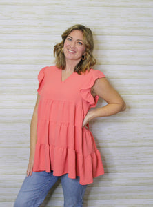 Jessica Ruffle Top - Coral