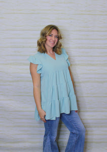 The Jessica Ruffle Top -mint